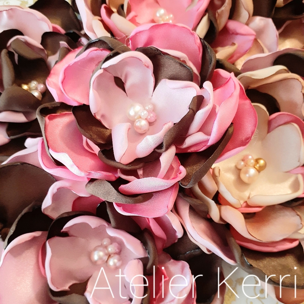 7pc Chocolate Autumn Blush Satin Flower Set - Picture 8 of 10